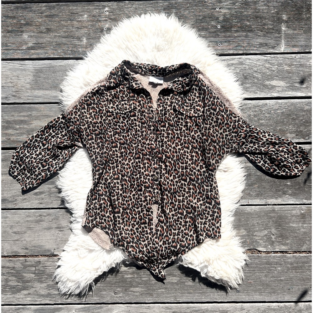 Leopard Print Sheer Crochet Back Sexy Women's Blouse